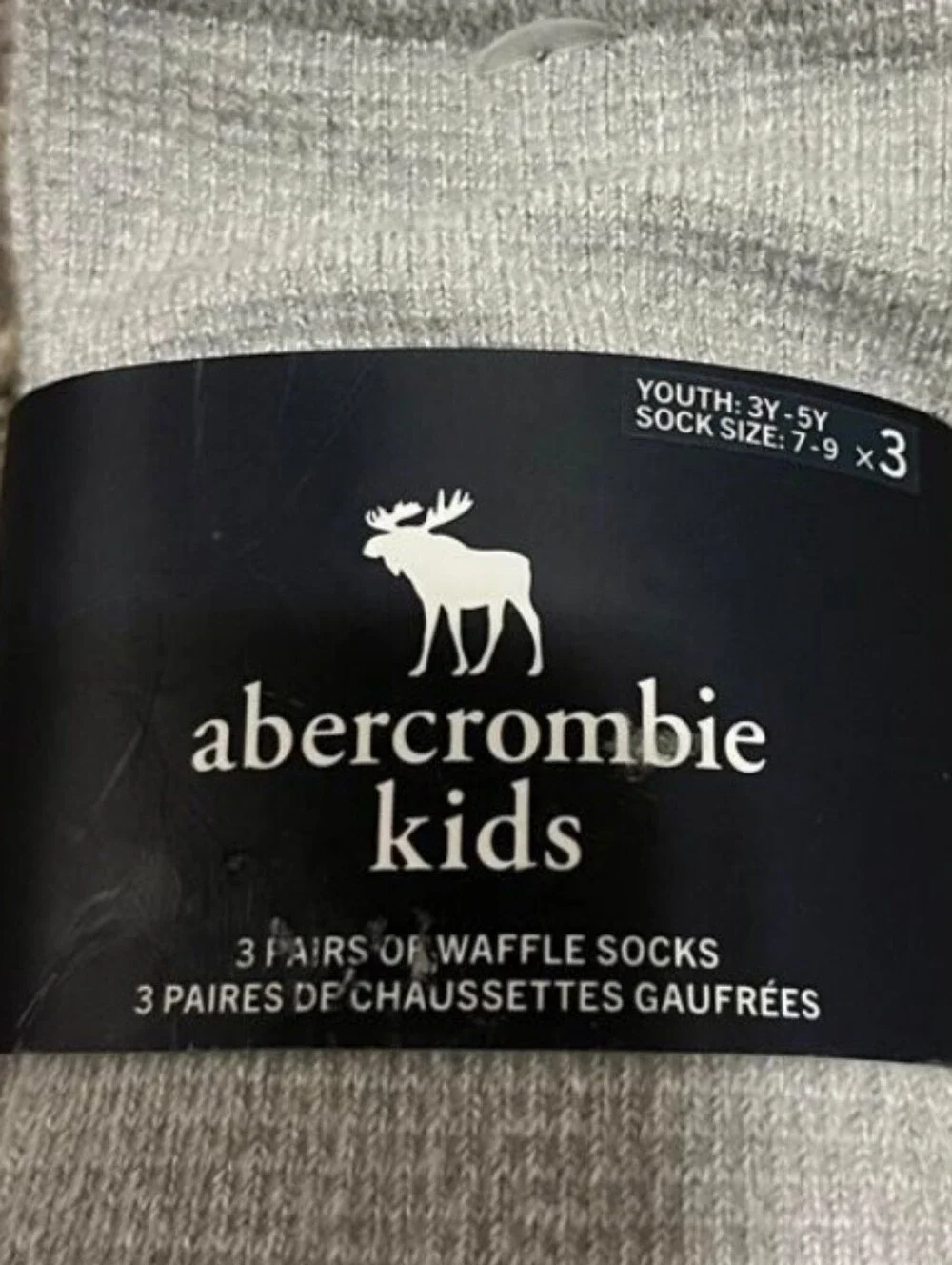 NWT Boy's abercrombie kids 3-Pack Waffle Socks - Light Gray, Black, Rust